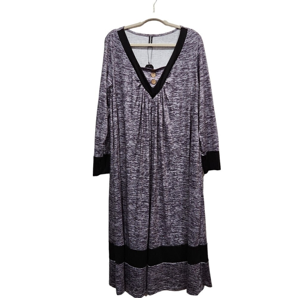 NEW! Noracora Gray Heathered Print Long Sleeve Pocket Maxi Dress, XL
